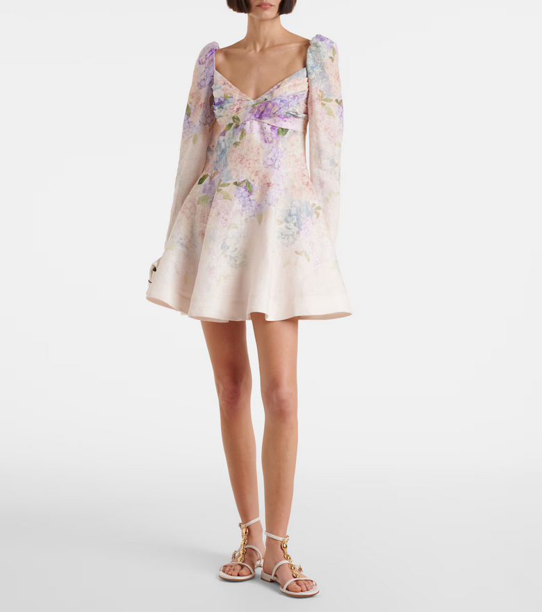 Hydrangea Blossom – 2025 mini linen dress with floral print