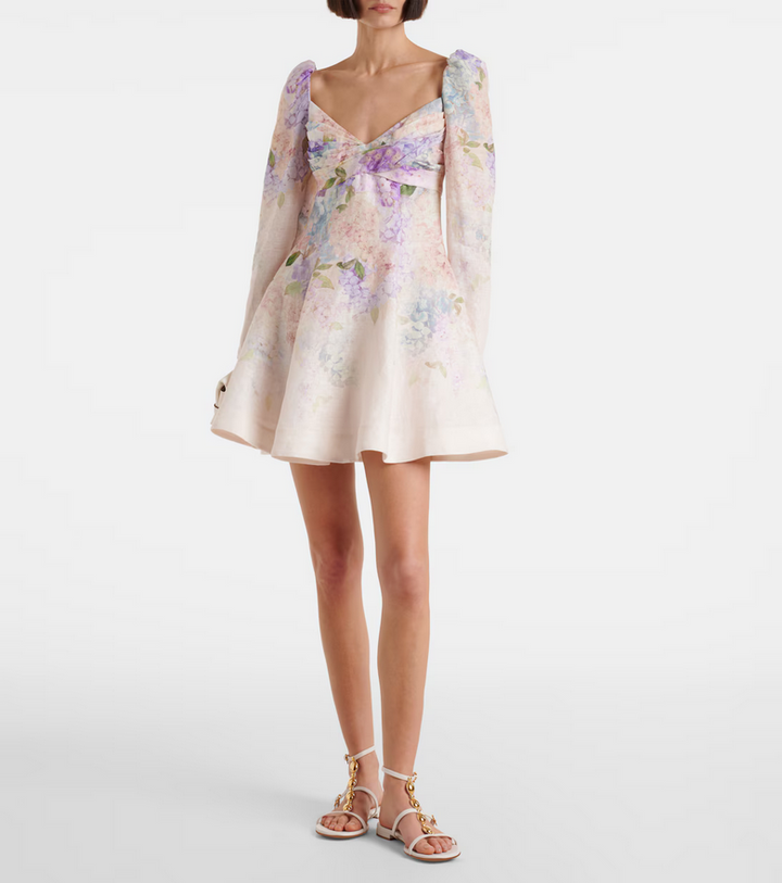 Hydrangea Blossom – 2025 Mini-Leinenkleid mit Blumenprint