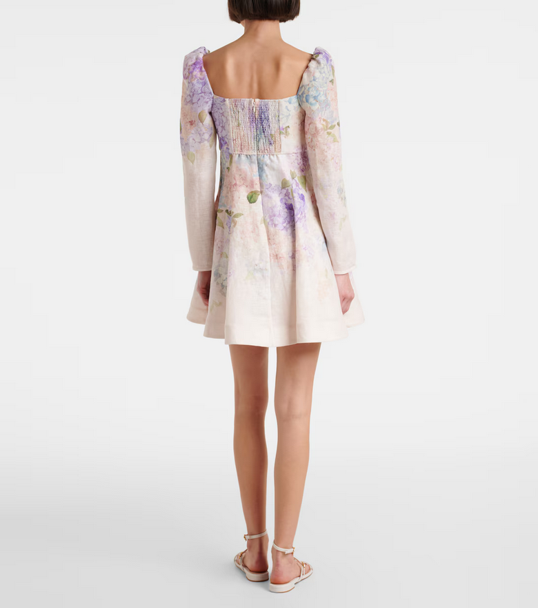 Hydrangea Blossom – 2025 mini linen dress with floral print