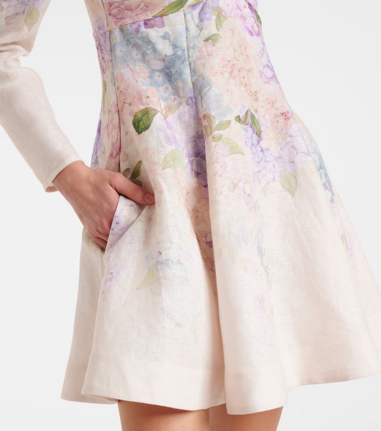 Hydrangea Blossom – 2025 mini linen dress with floral print