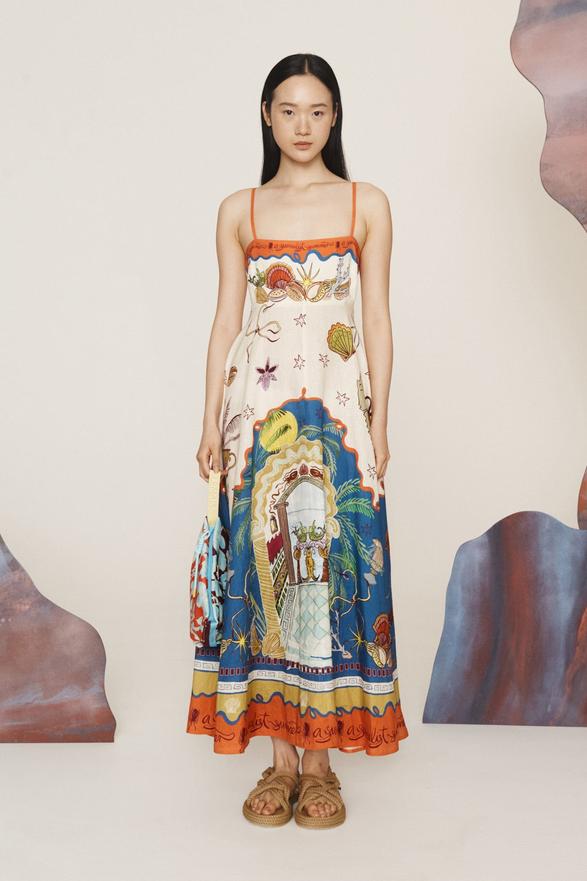 Surreal Summer Flair – Midi-Sundress mit Shirred Rücken