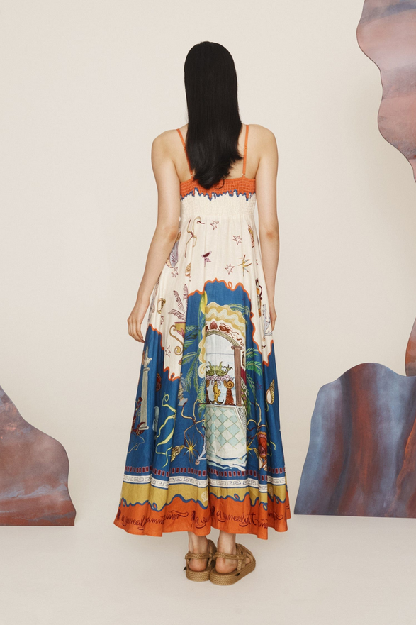 Surreal Summer Flair – Midi-Sundress mit Shirred Rücken