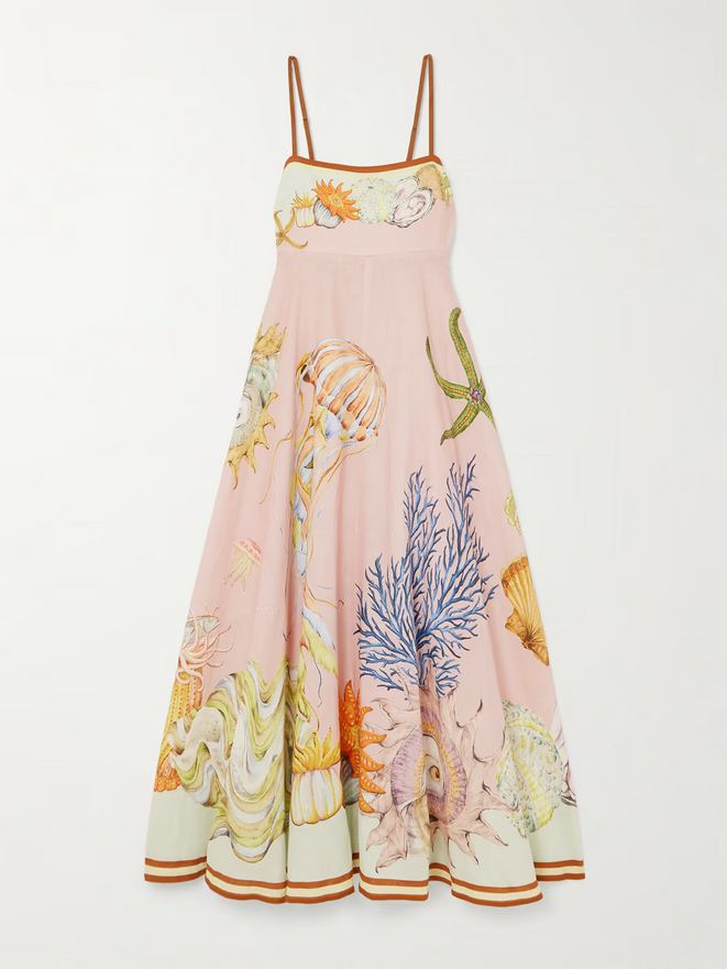 Nereids Coral Dream Linen Midi Dress