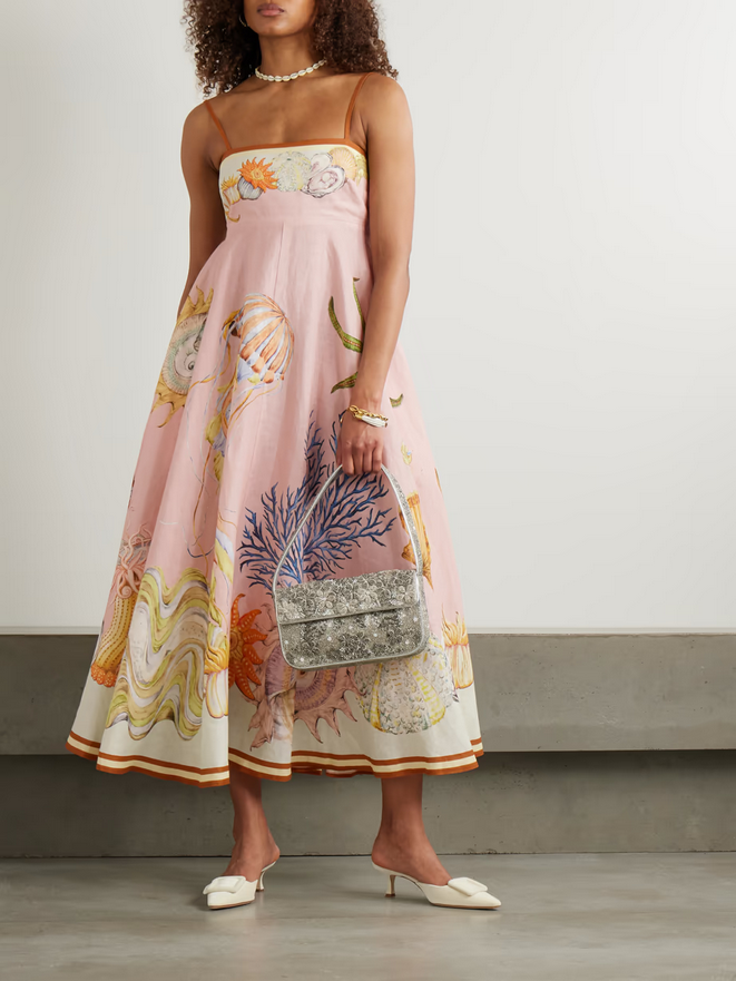 Nereids Coral Dream Linen Midi Dress