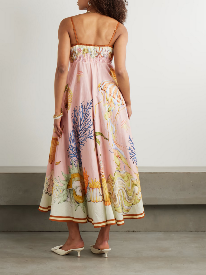 Nereids Coral Dream Linen Midi Dress