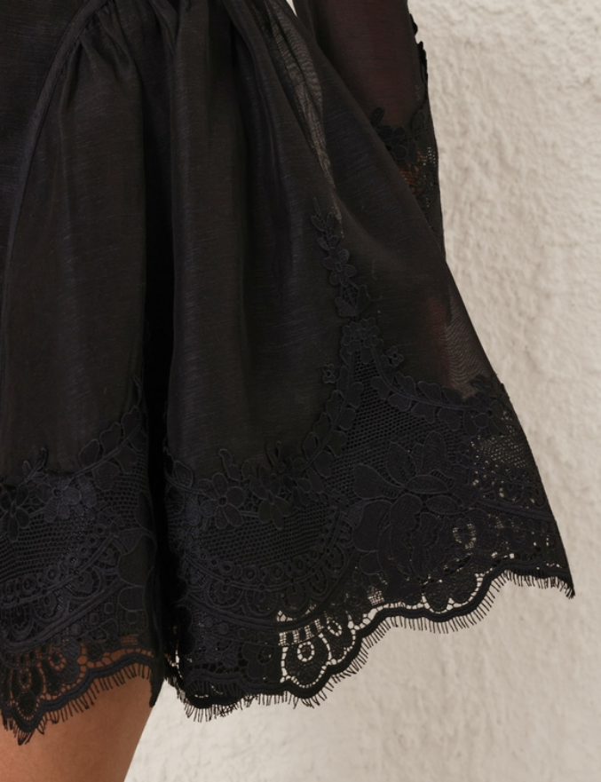 Nocturne Lace Mini Dress – Black Silk Linen
