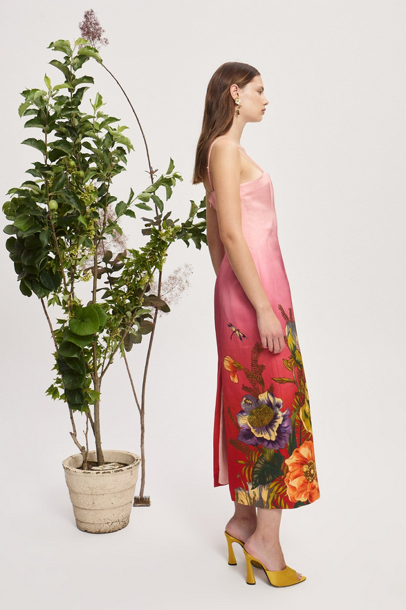 Floretta Red Gradient Linen Midi Dress