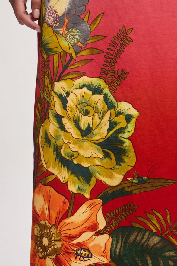 Floretta Red Gradient Linen Midi Dress