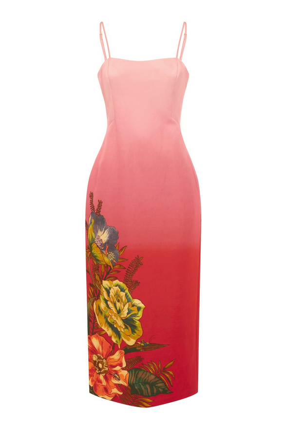 Floretta Red Gradient Linen Midi Dress