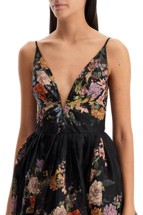 Midnight Bloom Linen-Silk Midi Dress