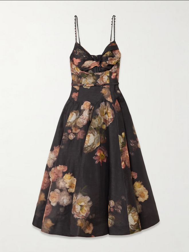 Nocturne Bloom Midi Dress – Black Floral Elegance
