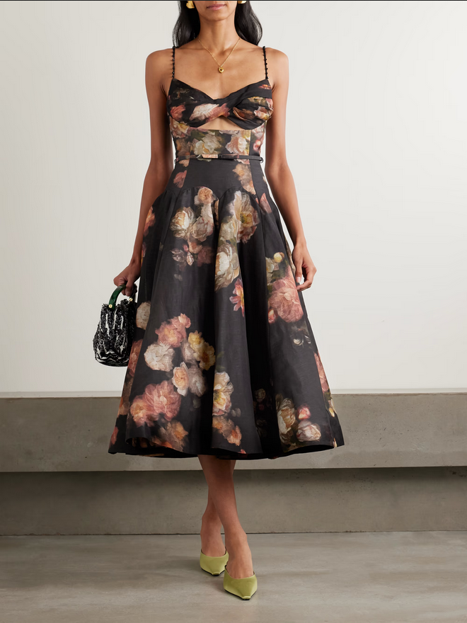 Nocturne Bloom Midi Dress – Black Floral Elegance