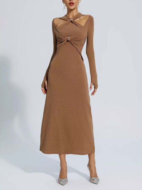 LUNA TWIST – Midi-Strickkleid mit Cut-Outs