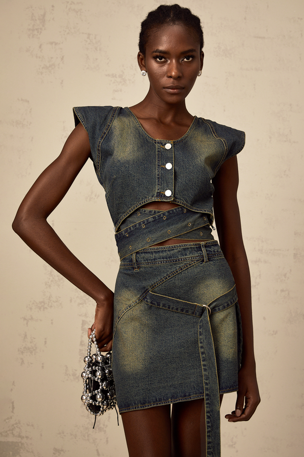 “Indira” – Denim co-ord with cross-over design