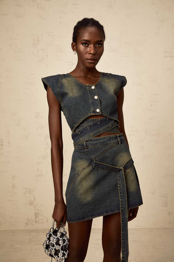 „Indira“ – Denim Co-Ord mit Cross-Over-Design