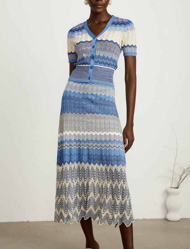 Marisol Azul – Two-piece knitting set with zigzag pattern