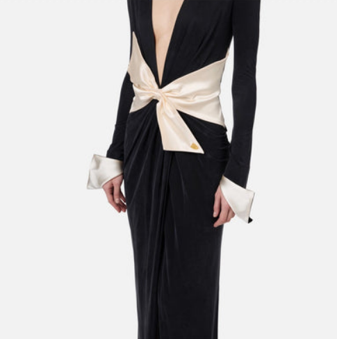 Nocturna – Black jersey dress with contrast fuscianca