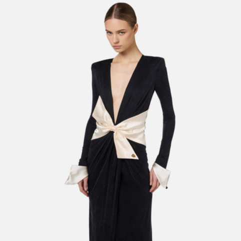 Nocturna – Black jersey dress with contrast fuscianca