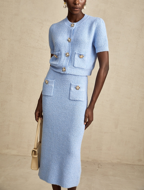 Maëlle Knit Charm – Blue knitting set with floral details