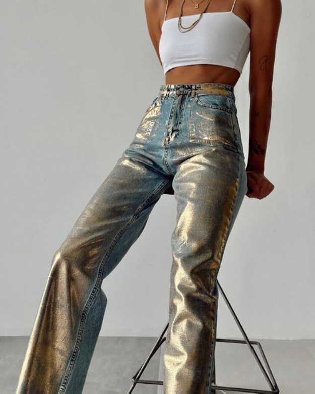 Jasmine – Colorblock High-Waist Straight-Leg Jeans mit Taschen