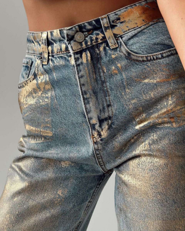 Jasmine – Colorblock High-Waist Straight-Leg Jeans mit Taschen