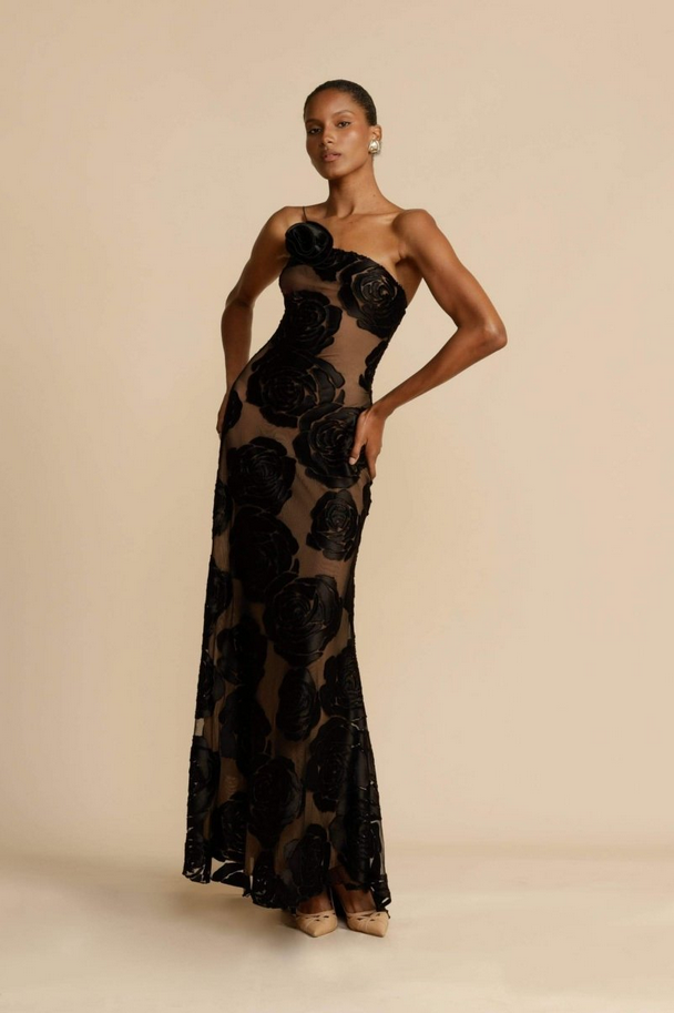 Florale Eleganz – Gebranntes Blumen Maxikleid
