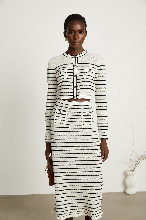 Clara Noir – Zweiteiliges Pointelle-Strickset in Weiß & Schwarz