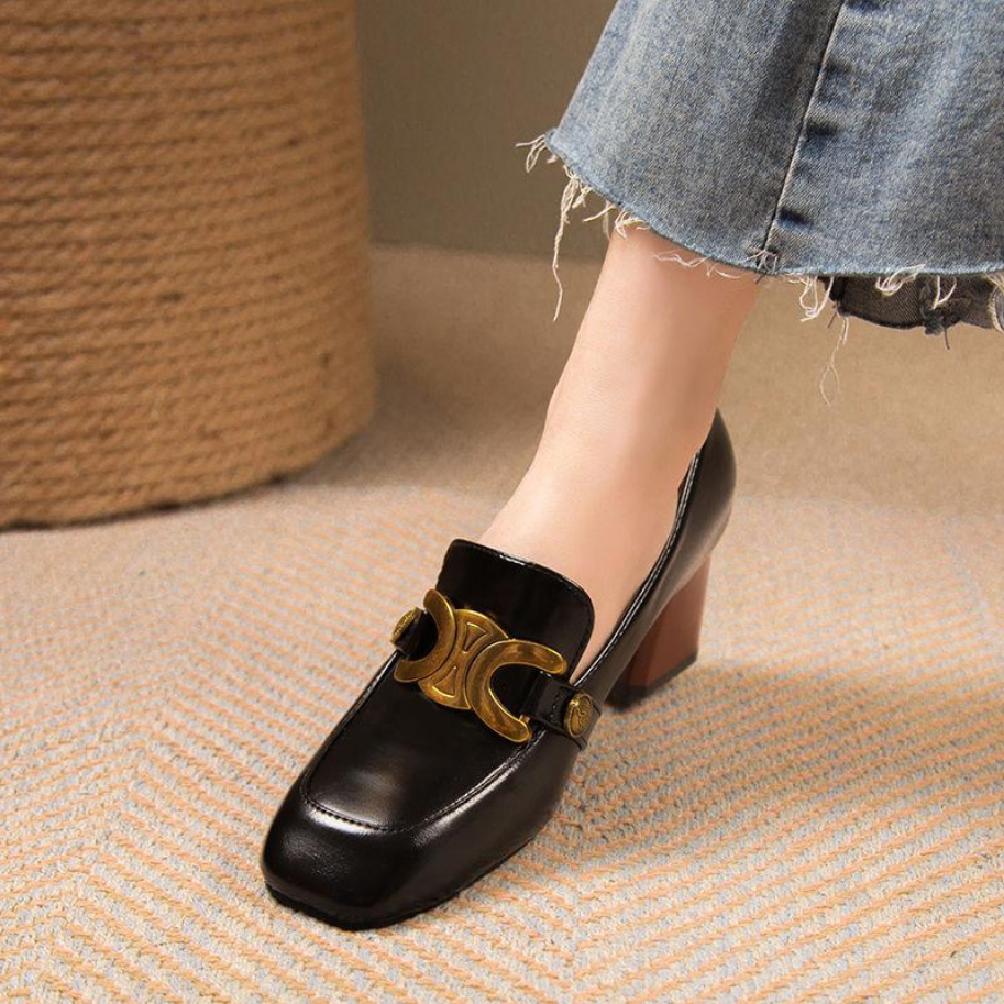 Cleo - Elegante Retro Lederslipper mit Blockabsatz