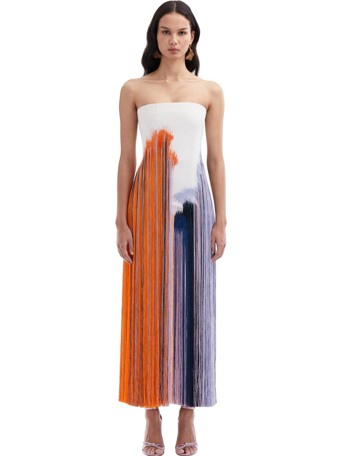 ELSVIOS Strapless Summer Tassel Dress