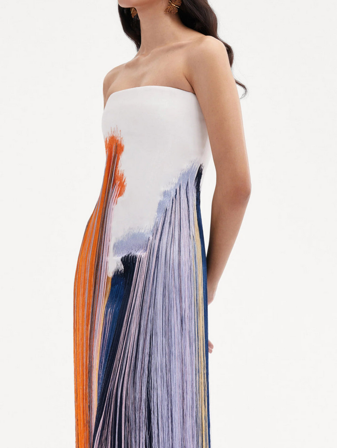 ELSVIOS Strapless Summer Tassel Dress