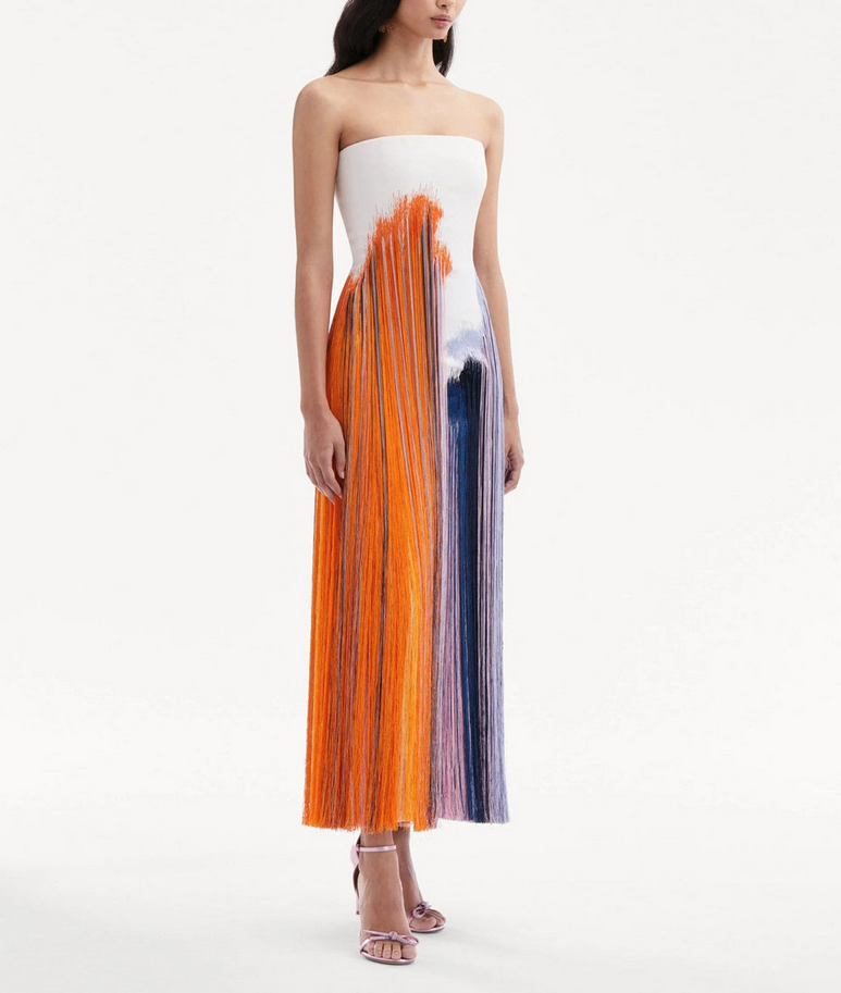 ELSVIOS Strapless Summer Tassel Dress