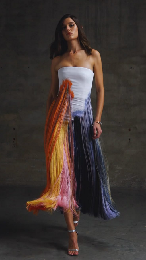 ELSVIOS Strapless Summer Tassel Dress