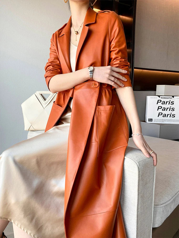 Aurvella Coat - PU Leder Mantel in Orange