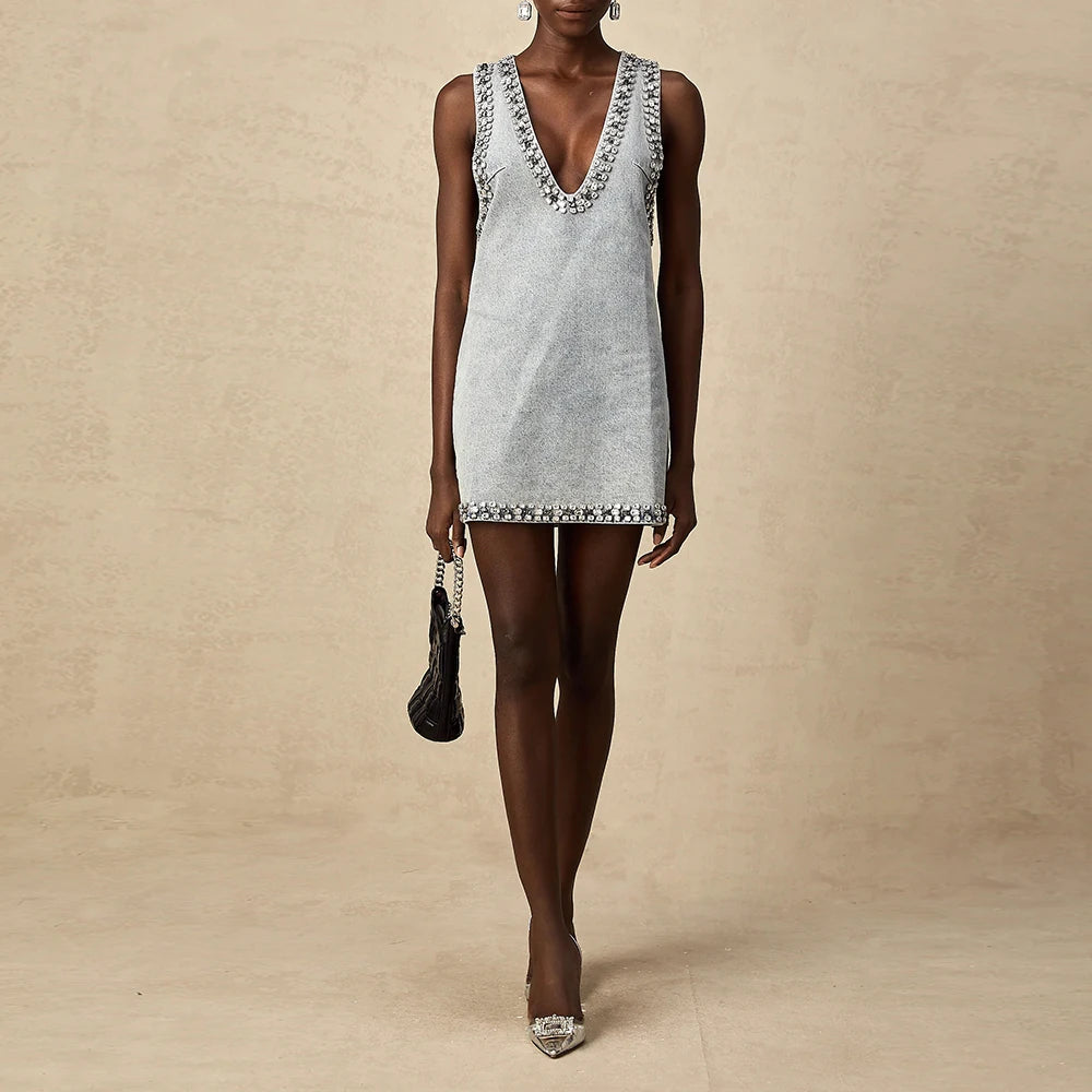 Glamorous Diamond V-Neck Mini Dress 