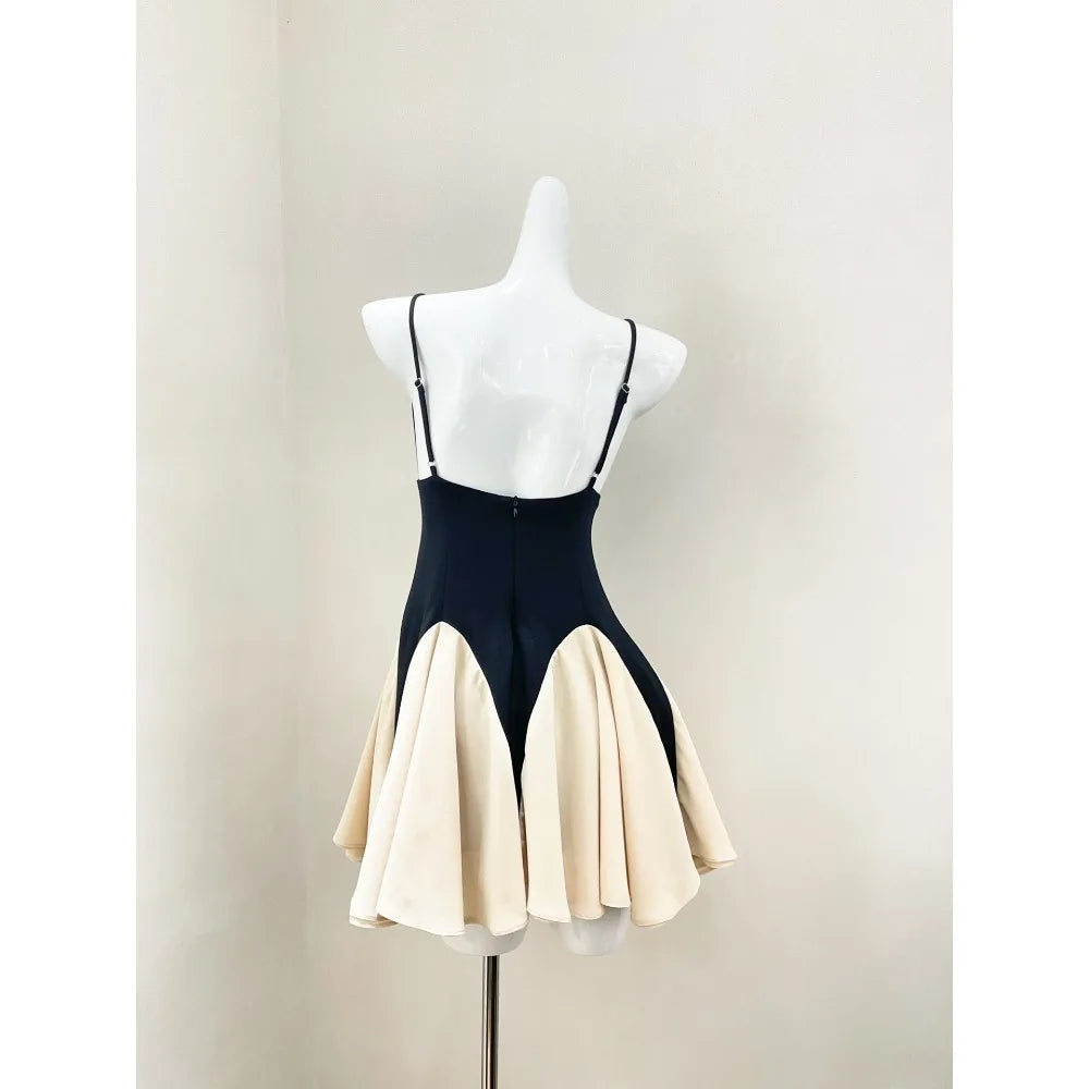 Selina Color Blocked Godet Pleated Mini Dress