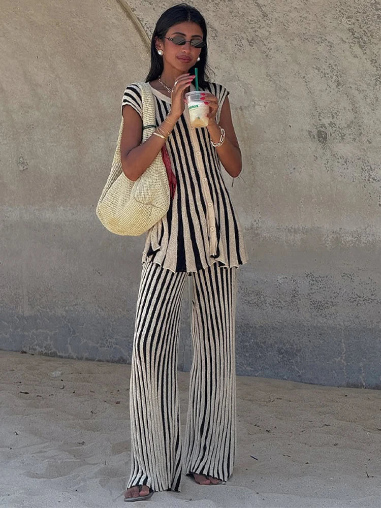 Power Lines Two-Piece – Striped Pantsuit with Top 