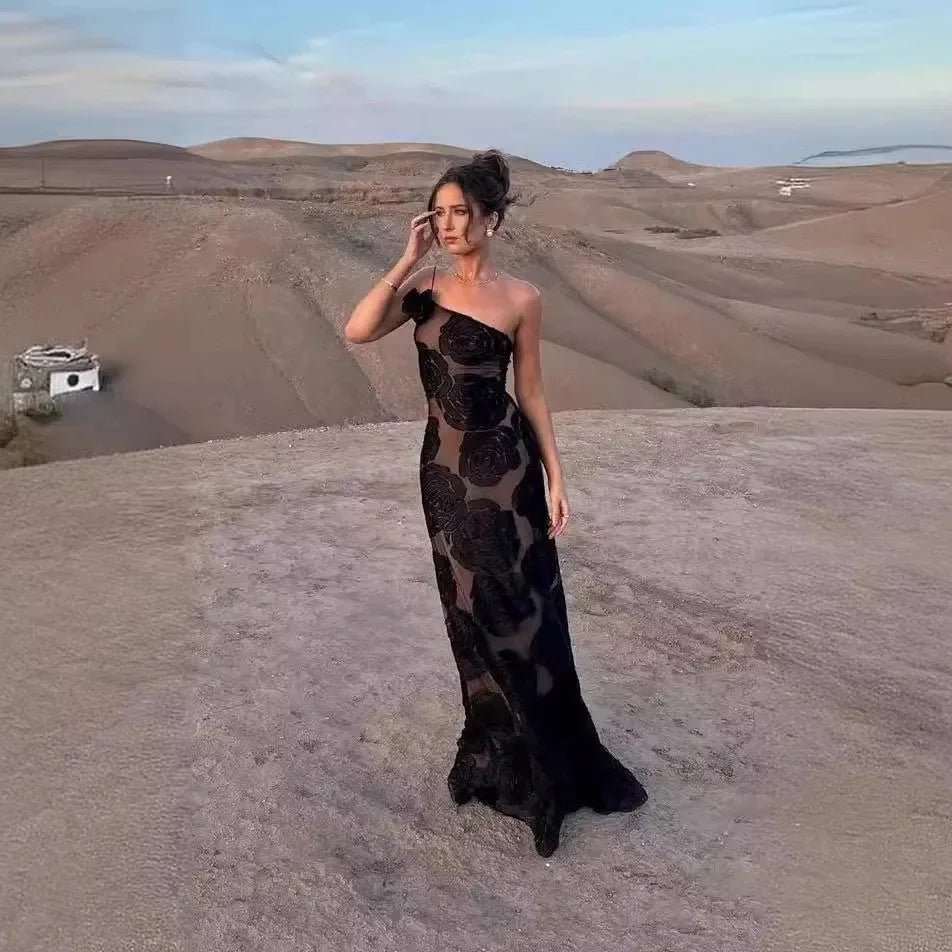 Floral elegance – burnt floral maxi dress 