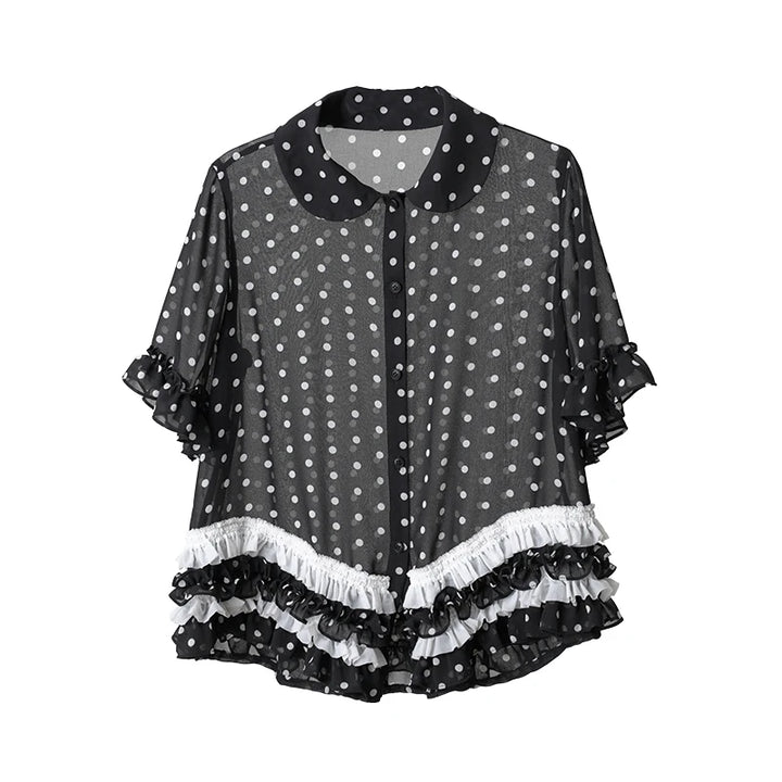 Lunapunkt – Sommerbluse mit Polka Dots und Spitze