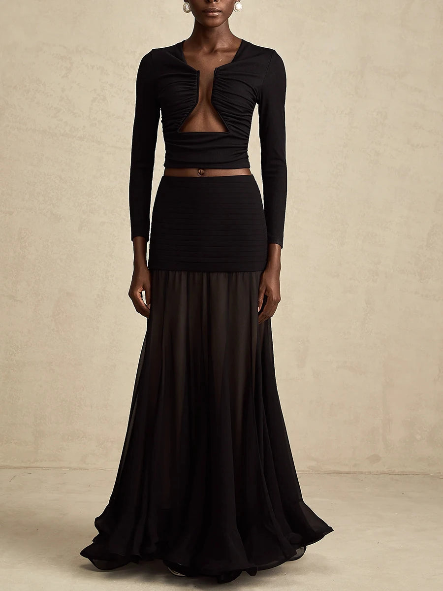 Lena Black Open-Front Gathered Top