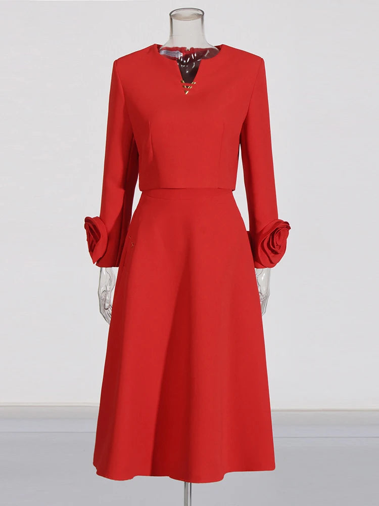 Élodie – White 3D Flower Two-Piece Set