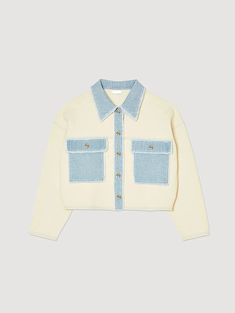 Elira – Patchwork Jacke mit Denim-Details