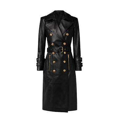 Lana – Black PU leather trench coat