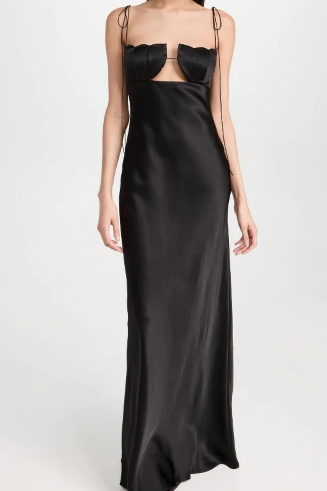 Tulipa satin maxi dress with tulip print