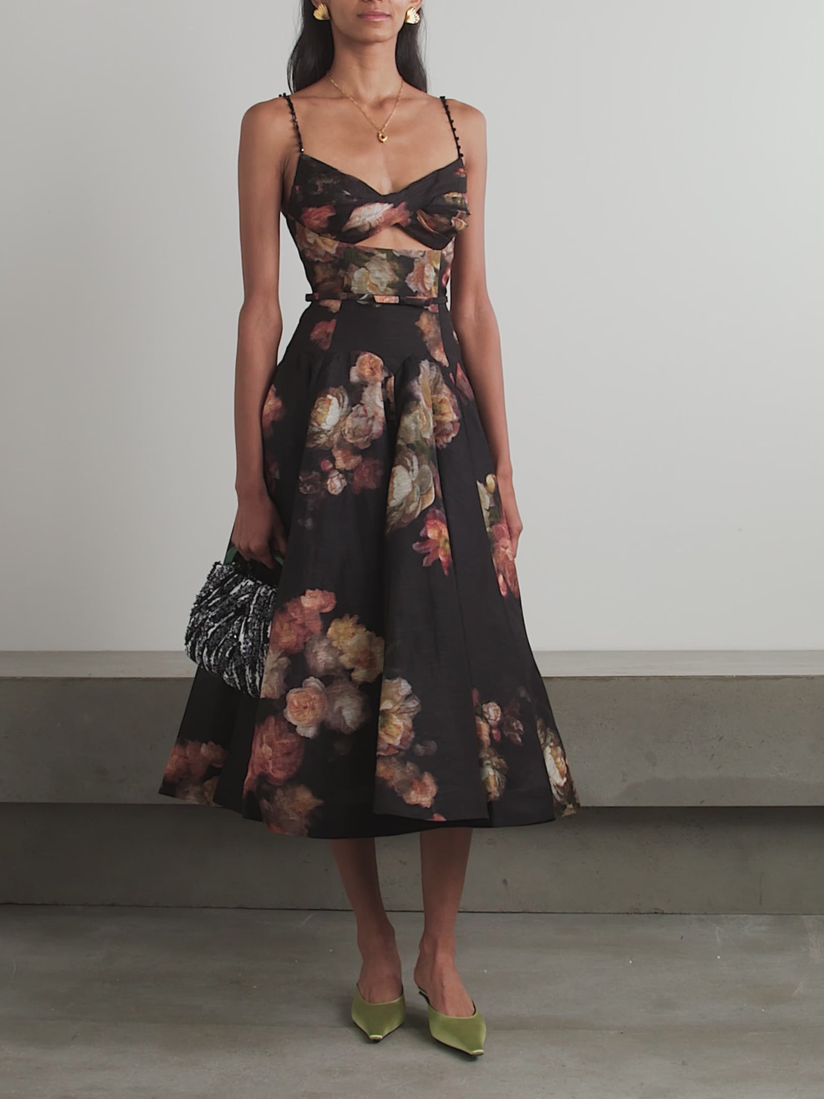 Nocturne Bloom Midi Dress – Black Floral Elegance