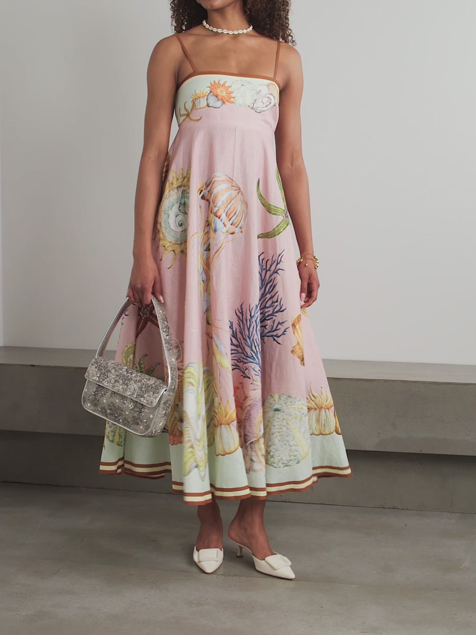 Nereids Coral Dream Linen Midi Dress