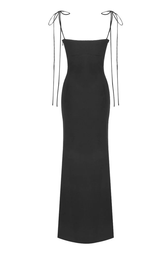 Tulipa satin maxi dress with tulip print